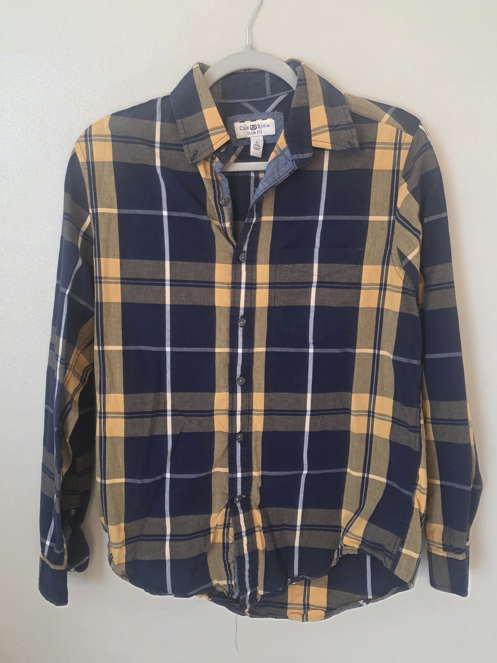 Club Room Men's Navy & Mustard Plaid Long-Sleeve Button-Down Shirt